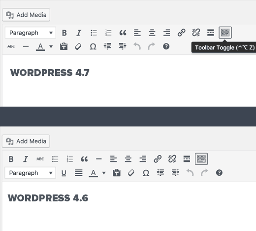 New WordPress 4.7 TinyMCE Visual Editor