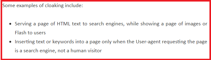 example of cloaking in SEO to rank your page higher