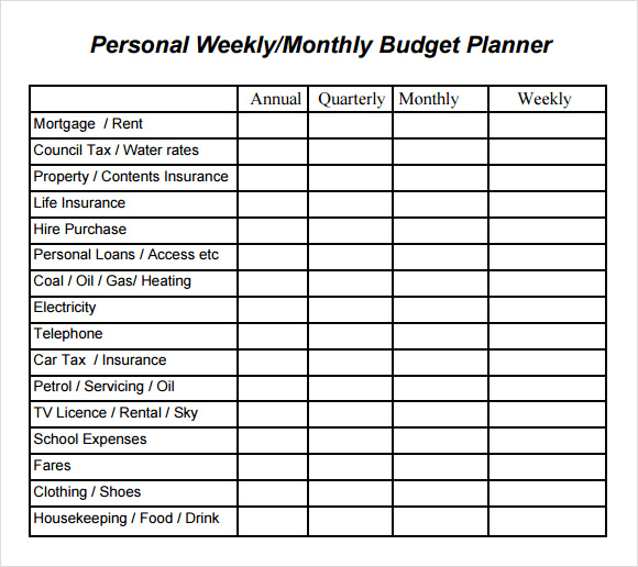 Monthly budget planner