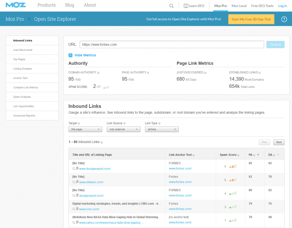 find the backlinks through Moz Open Site Explorer